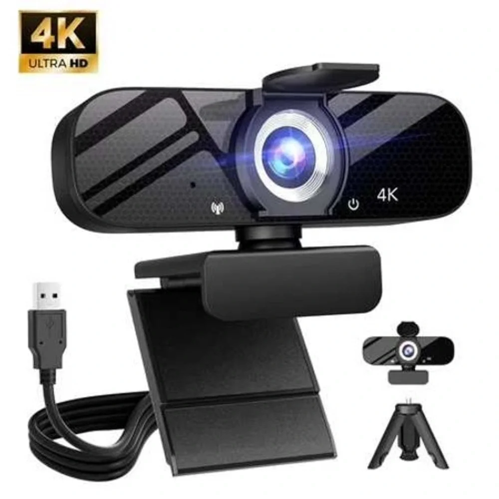4K Ultra HD AutoFocus Webcam with Privacy Cover Tripod and Built-in Mic Black